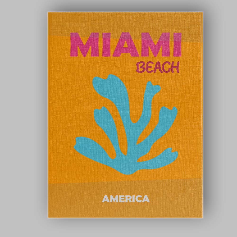 Bold Miami Beach Tropical Typography Coral Silhouette Canvas Wall Art Print Decor Picture Ready to Hang
