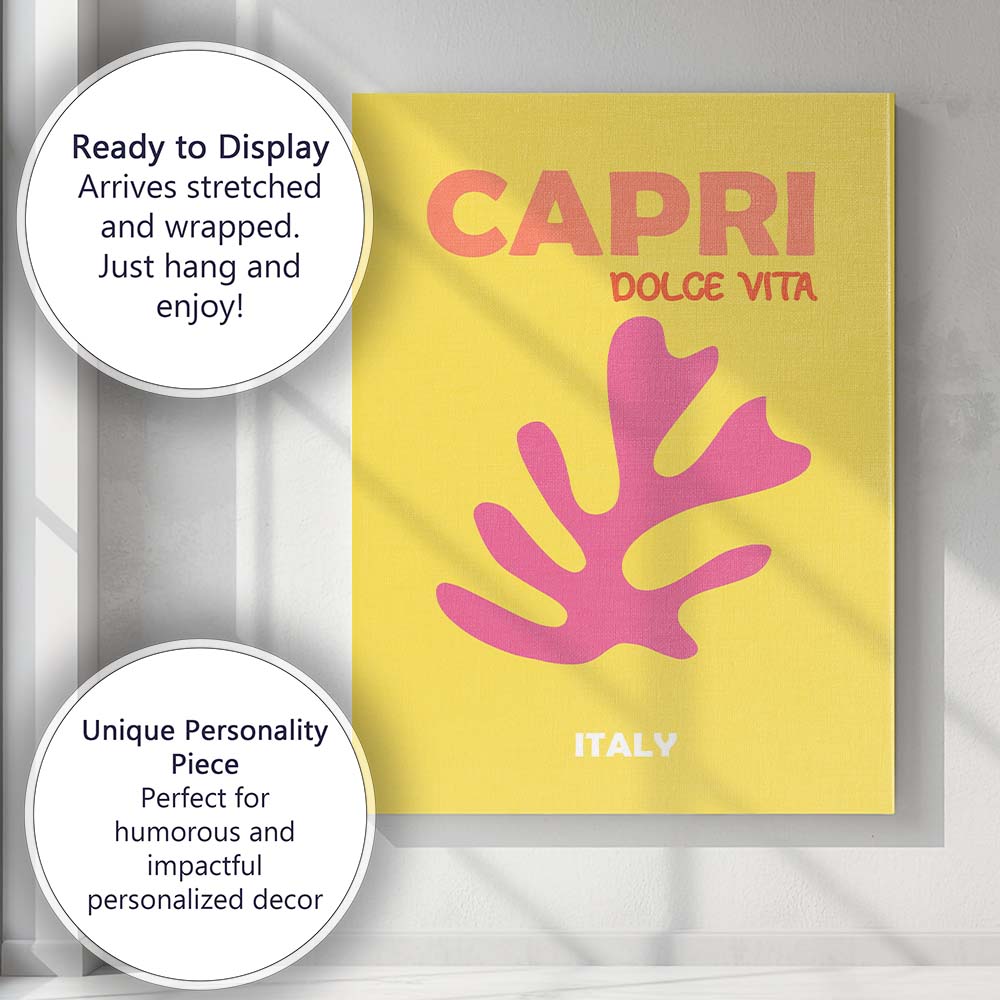 Abstract Coral Sea Fan Capri Dolce Vita Italy Travel Poster Canvas Wall Art Print Decor Picture Ready to Hang