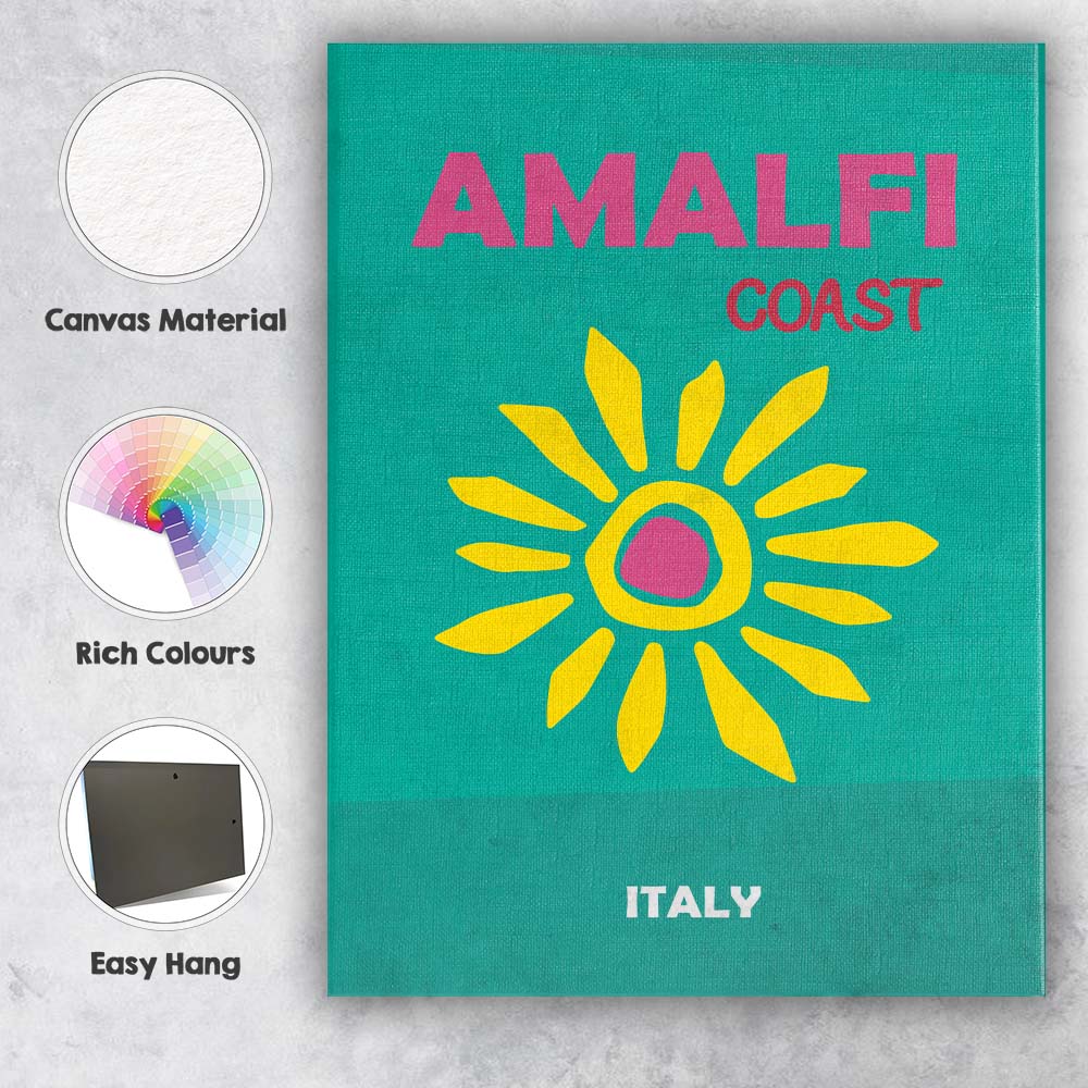 Retro Sunshine Amalfi Coast Italy Travel Poster Canvas Wall Art Print Decor Picture Ready to Hang
