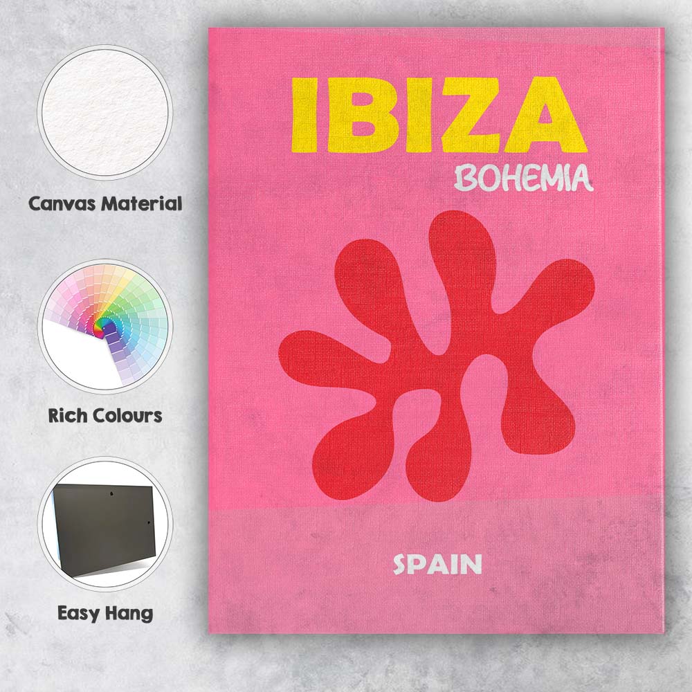Bold Red Abstract Coral Ibiza Bohemia Spain Travel Poster Canvas Wall Art Print Decor Picture Ready to Hang