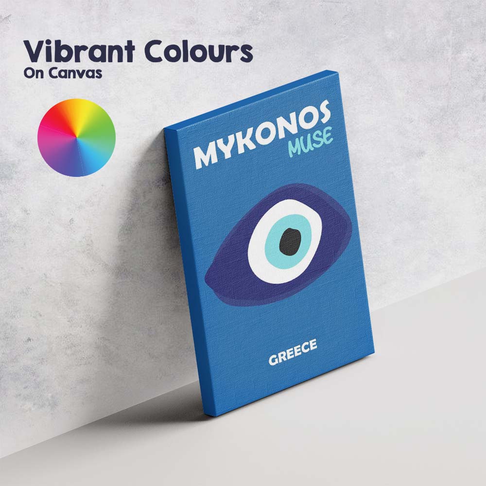 Minimal Evil Eye Mykonos Muse Greece Travel Poster Canvas Wall Art Print Decor Picture Ready to Hang