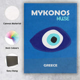 Minimal Evil Eye Mykonos Muse Greece Travel Poster Canvas Wall Art Print Decor Picture Ready to Hang