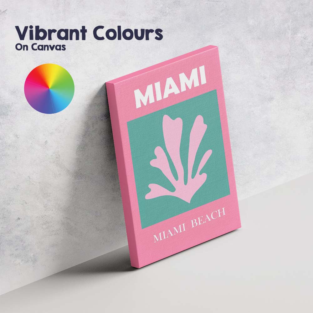 Pink Coral Miami Beach Tropical Coastal Travel Poster Canvas Wall Art Print Decor Picture Ready to Hang