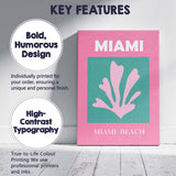 Pink Coral Miami Beach Tropical Coastal Travel Poster Canvas Wall Art Print Decor Picture Ready to Hang