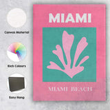 Pink Coral Miami Beach Tropical Coastal Travel Poster Canvas Wall Art Print Decor Picture Ready to Hang