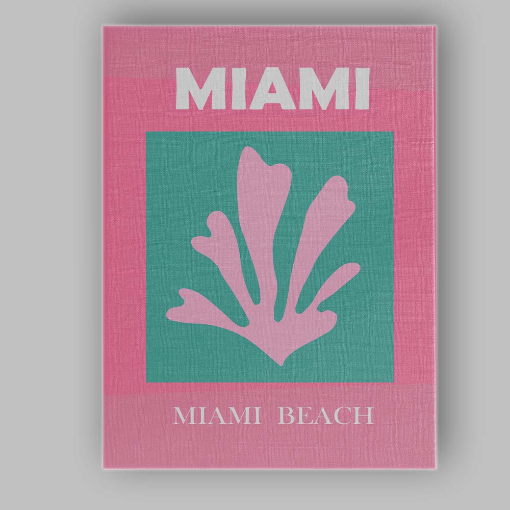 Pink Coral Miami Beach Tropical Coastal Travel Poster Canvas Wall Art Print Decor Picture Ready to Hang
