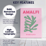 Sage Green Coral Amalfi Positano Italy Travel Poster Canvas Wall Art Print Decor Picture Ready to Hang