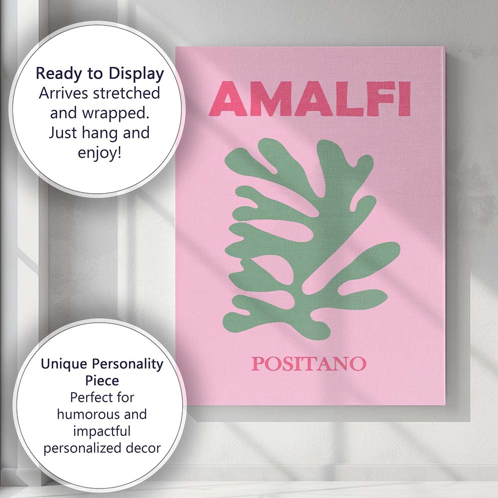 Sage Green Coral Amalfi Positano Italy Travel Poster Canvas Wall Art Print Decor Picture Ready to Hang
