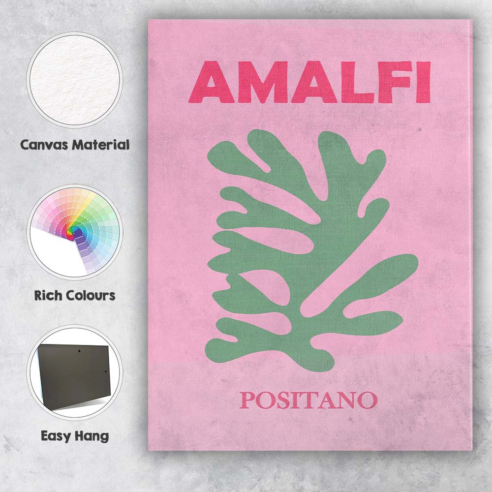 Sage Green Coral Amalfi Positano Italy Travel Poster Canvas Wall Art Print Decor Picture Ready to Hang