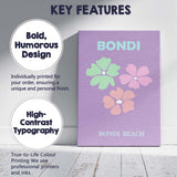 Pastel Floral Bondi Beach Australia Retro Travel Poster Canvas Wall Art Print Decor Picture Ready to Hang