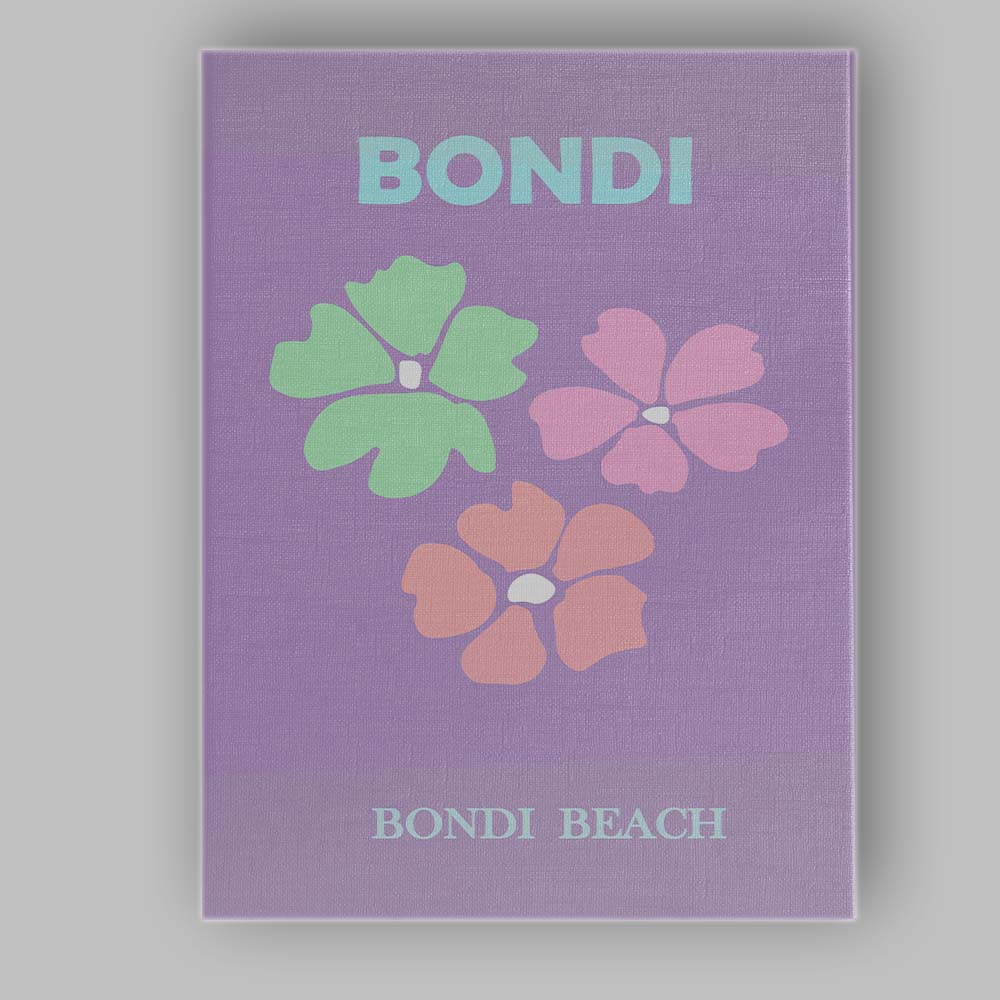 Pastel Floral Bondi Beach Australia Retro Travel Poster Canvas Wall Art Print Decor Picture Ready to Hang