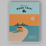 Lets Go On A Road Trip Minimalist Travel Quote Car Illustration Canvas Wall Art Print Decor Picture Ready to Hang