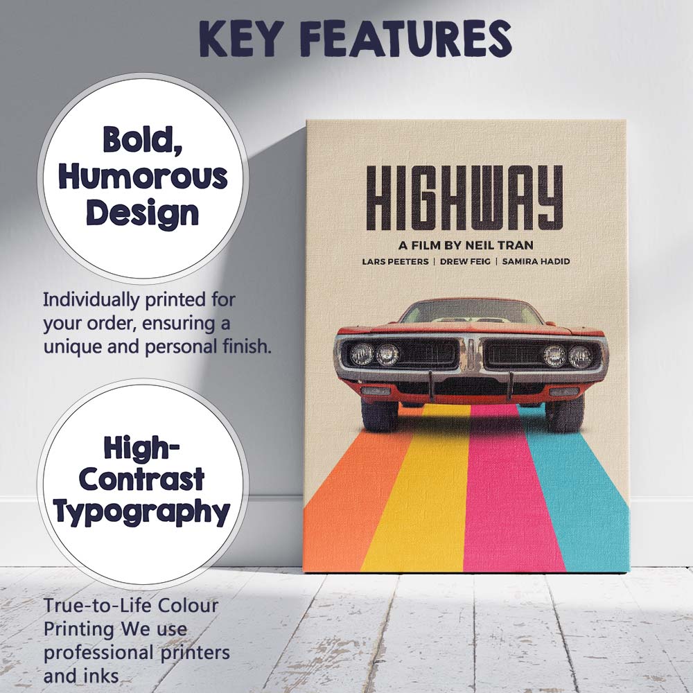 Retro Classic Muscle Car Highway Movie Poster Style Canvas Wall Art Print Decor Picture Ready to Hang