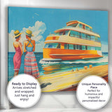 Retro Luxury Yacht Marina Summer Holiday Illustration Canvas Wall Art Print Decor Picture Ready to Hang