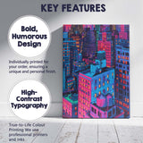Neon City Skyline Night Urban Architecture Illustration Canvas Wall Art Print Decor Picture Ready to Hang