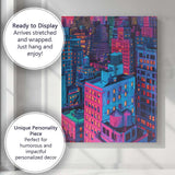 Neon City Skyline Night Urban Architecture Illustration Canvas Wall Art Print Decor Picture Ready to Hang