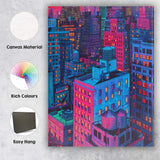 Neon City Skyline Night Urban Architecture Illustration Canvas Wall Art Print Decor Picture Ready to Hang