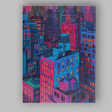 Neon City Skyline Night Urban Architecture Illustration Canvas Wall Art Print Decor Picture Ready to Hang