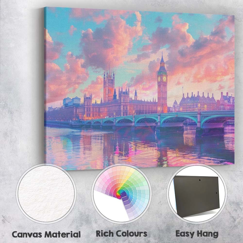 Dreamy London Big Ben Westminster Sunset Cityscape Canvas Wall Art Print Decor Picture Ready to Hang