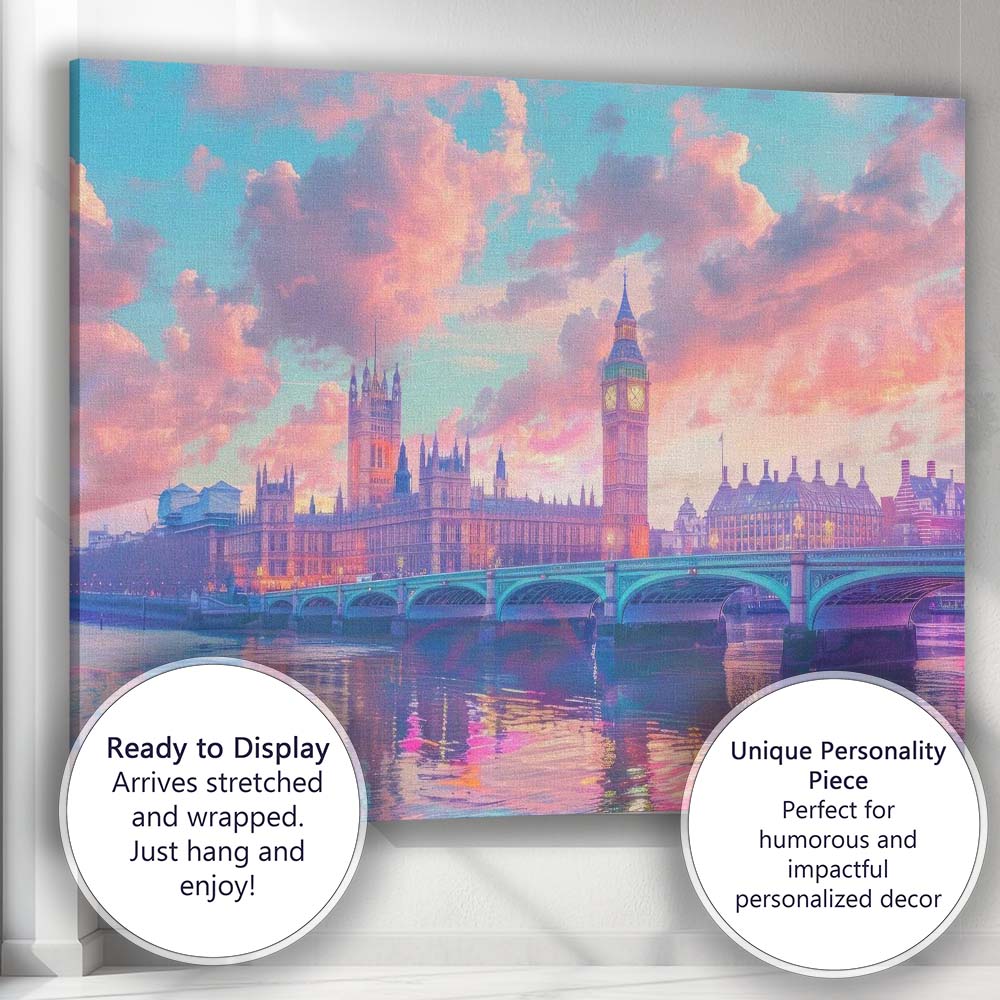 Dreamy London Big Ben Westminster Sunset Cityscape Canvas Wall Art Print Decor Picture Ready to Hang