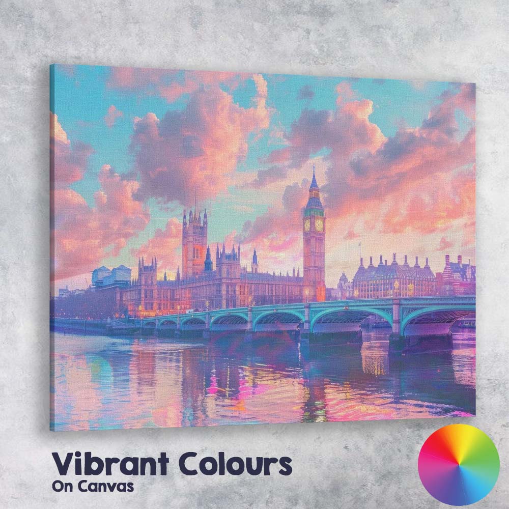 Dreamy London Big Ben Westminster Sunset Cityscape Canvas Wall Art Print Decor Picture Ready to Hang