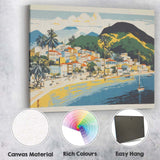 Retro Tropical Coastal Village Beach Harbour Landscape Canvas Wall Art Print Decor Picture Ready to Hang
