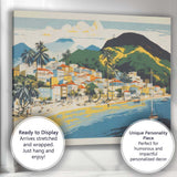 Retro Tropical Coastal Village Beach Harbour Landscape Canvas Wall Art Print Decor Picture Ready to Hang