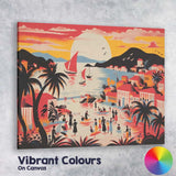 Warm Tropical Island Sunset Harbour Village Illustration Canvas Wall Art Print Decor Picture Ready to Hang