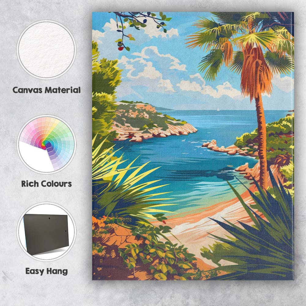 Tropical Palm Beach Turquoise Cove Coastal Landscape Canvas Wall Art Print Decor Picture Ready to Hang