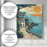 Sunlit Coastal Villa Ocean View Mediterranean Landscape Canvas Wall Art Print Decor Picture Ready to Hang