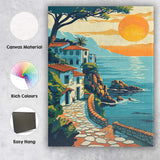 Sunlit Coastal Villa Ocean View Mediterranean Landscape Canvas Wall Art Print Decor Picture Ready to Hang