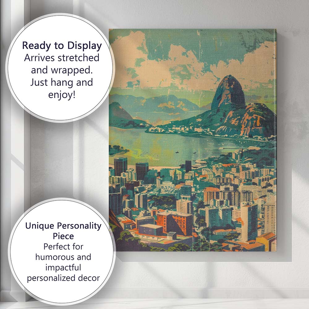 Retro Rio De Janeiro Sugarloaf Mountain Cityscape Travel Poster Canvas Wall Art Print Decor Picture Ready to Hang