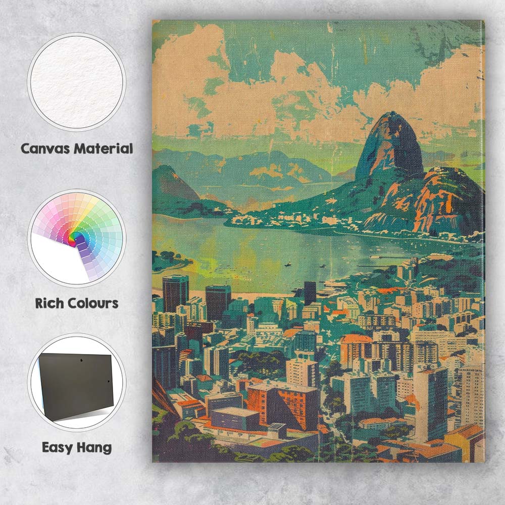 Retro Rio De Janeiro Sugarloaf Mountain Cityscape Travel Poster Canvas Wall Art Print Decor Picture Ready to Hang