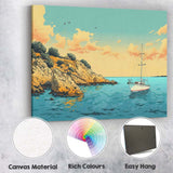Peaceful Coastal Fishing Boat Calm Sea Illustration Canvas Wall Art Print Decor Picture Ready to Hang