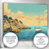Peaceful Coastal Fishing Boat Calm Sea Illustration Canvas Wall Art Print Decor Picture Ready to Hang