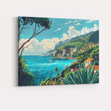 Mediterranean Hillside Village Turquoise Bay Scenic Landscape Canvas Wall Art Print Decor Picture Ready to Hang