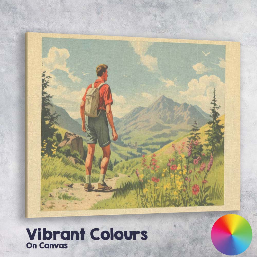 Retro Mountain Hiking Adventure Landscape Travel Poster Canvas Wall Art Print Decor Picture Ready to Hang