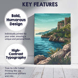 Retro Coastal Castle Rocky Cliffs Seascape Travel Poster Canvas Wall Art Print Decor Picture Ready to Hang
