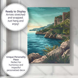 Retro Coastal Castle Rocky Cliffs Seascape Travel Poster Canvas Wall Art Print Decor Picture Ready to Hang