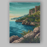 Retro Coastal Castle Rocky Cliffs Seascape Travel Poster Canvas Wall Art Print Decor Picture Ready to Hang