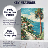 Retro Seaside Villa Palm Garden Coastal View Travel Poster Canvas Wall Art Print Decor Picture Ready to Hang