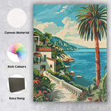 Retro Seaside Villa Palm Garden Coastal View Travel Poster Canvas Wall Art Print Decor Picture Ready to Hang