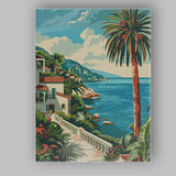 Retro Seaside Villa Palm Garden Coastal View Travel Poster Canvas Wall Art Print Decor Picture Ready to Hang