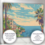 Mediterranean Coastal Villa Ocean View Floral Garden Travel Poster Canvas Wall Art Print Decor Picture Ready to Hang