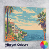 Mediterranean Coastal Villa Ocean View Floral Garden Travel Poster Canvas Wall Art Print Decor Picture Ready to Hang