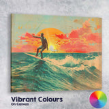 Retro Sunset Surfing Ocean Waves Tropical Beach Travel Poster Canvas Wall Art Print Decor Picture Ready to Hang