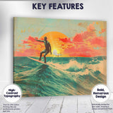 Retro Sunset Surfing Ocean Waves Tropical Beach Travel Poster Canvas Wall Art Print Decor Picture Ready to Hang