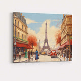 Romantic Paris France Eiffel Tower Autumn Street Scene Travel Poster Canvas Wall Art Print Decor Picture Ready to Hang