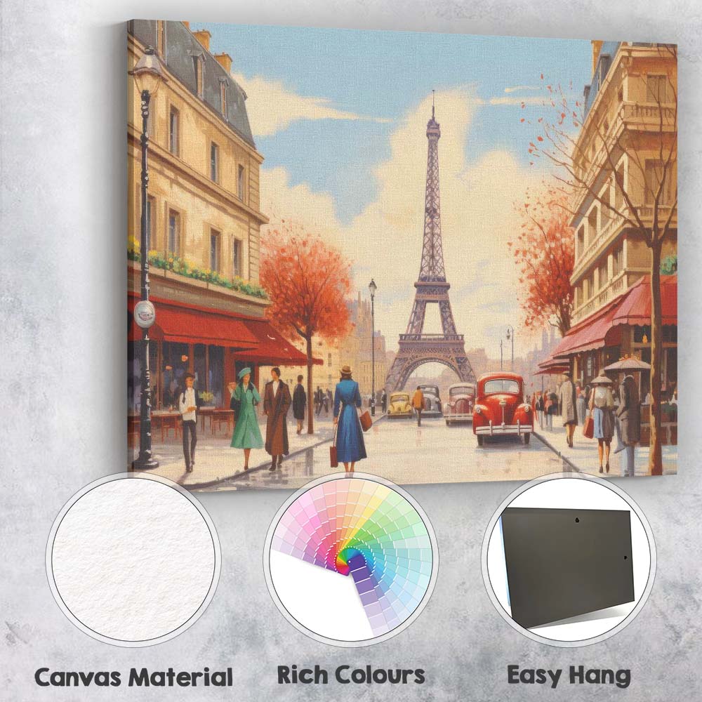 Romantic Paris France Eiffel Tower Autumn Street Scene Travel Poster Canvas Wall Art Print Decor Picture Ready to Hang