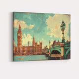 Retro London England Big Ben Westminster Bridge Skyline Travel Poster Canvas Wall Art Print Decor Picture Ready to Hang